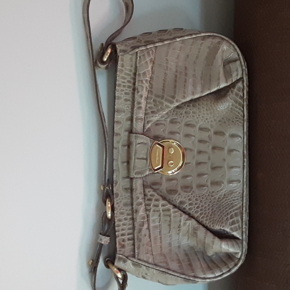Brahmin Gray Croc Embossed Leather Shoulder Bag